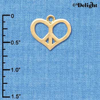 C3882 tlf - Gold Heart Peace Sign - Gold Charm 