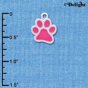 C3888 tlf - Medium Translucent Pink Paw - 2 Sided - Silver Charm 