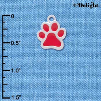 C3889 tlf - Medium Translucent Red Paw - 2 Sided - Silver Charm 