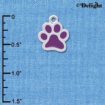 C3892 tlf - Medium Translucent Purple Paw - 2 Sided - Silver Charm 