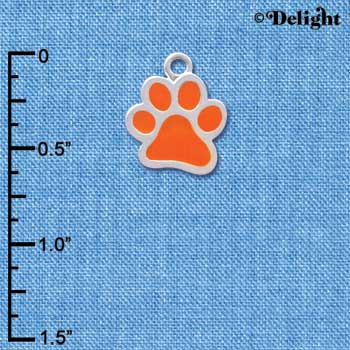 C3893 tlf - Medium Translucent Orange Paw - 2 Sided - Silver Charm 