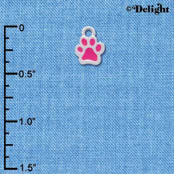 C3894 tlf - Mini Translucent Pink Paw - 2 Sided - Silver Charm 