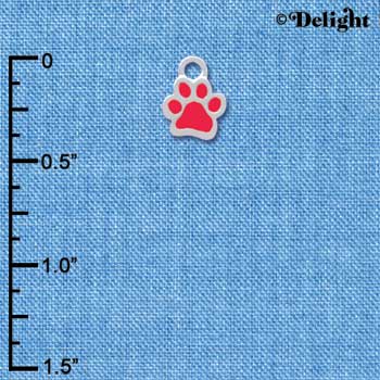 C3895 tlf - Mini Translucent Red Paw - 2 Sided - Silver Charm 