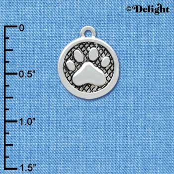 C3902 tlf - Paw in Circle - 2 Sided - Silver Charm 