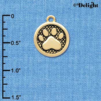 C3903 tlf - Paw in Circle - 2 Sided - Gold Charm 
