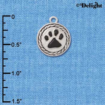 C3904 tlf - Black Paw in Rope Border - Silver Charm 