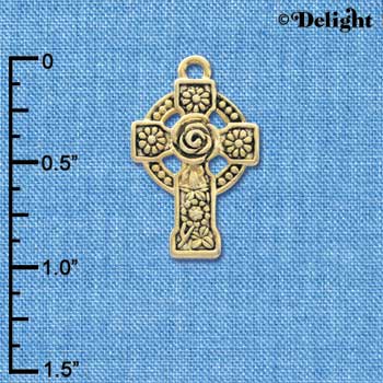 C3906 tlf - Large Gold Celtic Cross - Gold Charm 