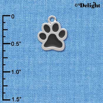 C3912 tlf - Medium Black Paw - 2 Sided - Silver Charm 