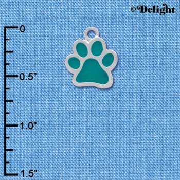 C3913 tlf - Medium Translucent Teal Paw - 2 Sided - Silver Charm 