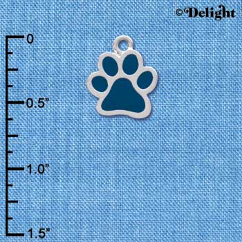C3914 tlf - Medium Translucent Navy Paw - 2 Sided - Silver Charm 