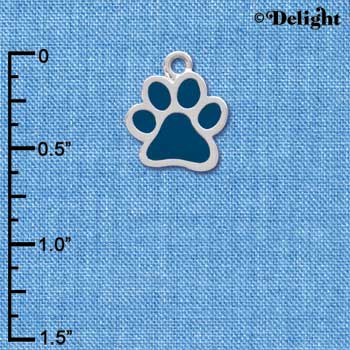 C3914 tlf - Medium Translucent Navy Paw - 2 Sided - Silver Charm 