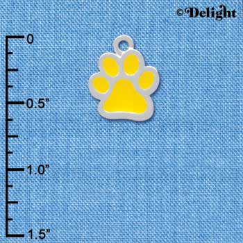 C3915 tlf - Medium Translucent Yellow Paw - 2 Sided - Silver Charm 