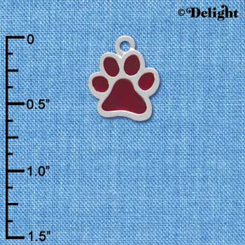 C3916 tlf - Medium Translucent Maroon Paw - 2 Sided - Silver Charm 