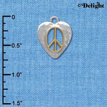 C3917 tlf - Gold Peace Sign inside Silver Heart - 2 Sided - Silver Charm 