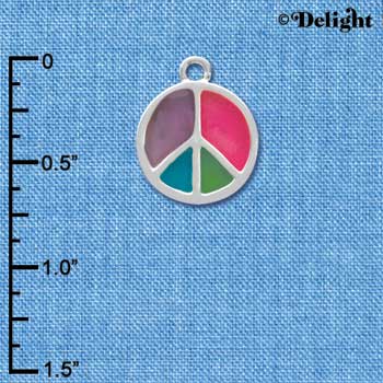 C3928 tlf - Multicolored Silver Peace Sign - Im. Rhodium Charm 