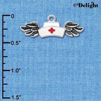 C3942 tlf - Enamel Nurse Hat with Wings - Silver Charm