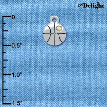 C3966tlf - Small Silver 2-D Basketball with a AB Swarovski Crystal - Silver Charm