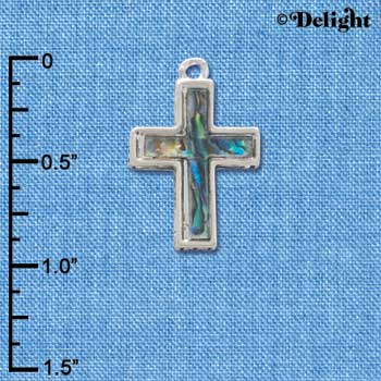 C3968 tlf - Abalone Shell 2-D Cross - Silver Charm