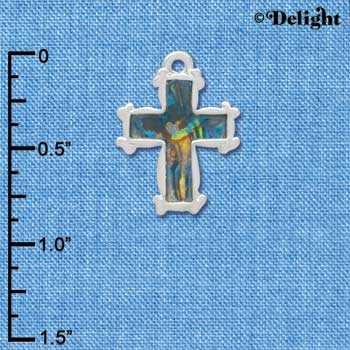 C3971 tlf - Abalone Shell 2-D Cross - Silver Charm