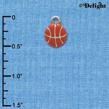 C3973 tlf - Mini Enamel Basketball - 2 Sided - Im. Rhodium Charm