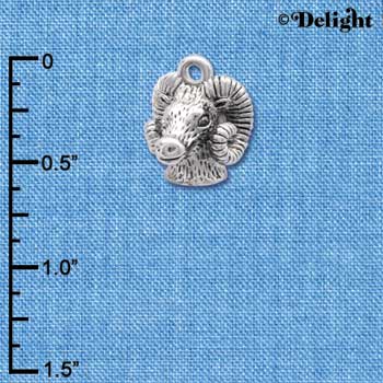 C3977 tlf - Medium 3-D Silver Ram Head - Im. Rhodium Charm