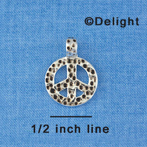C4022 tlf - Medium Pounded Metal Peace Sign - Silver Pendant