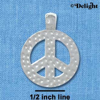 C4023 tlf - Large Pounded Metal Peace Sign - Silver Pendant
