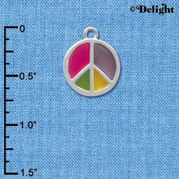 C4029 tlf - Bright Translucent Multicolored Peace Sign - Silver Charm