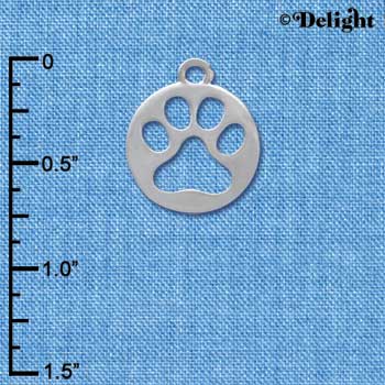 C4034 tlf - Circle with Cut Out Paw - Im. Rhodium Plated Charm