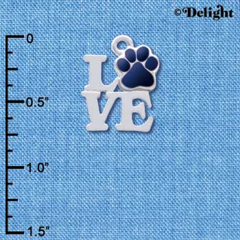 C4051 tlf - Silver Love with Navy Blue Paw - Silver Charm