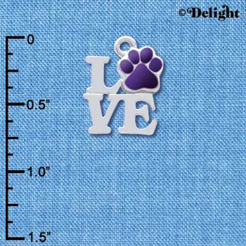 C4052 tlf - Silver Love with Purple Paw - Silver Charm