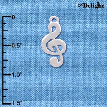 C4063 tlf - Silver Rounded Clef Music Note - Silver Plated Charm
