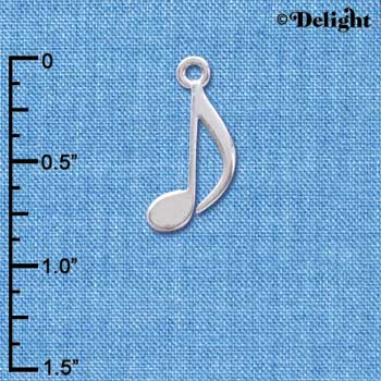 C4064 tlf - Silver Rounded Eighth Music Note - Silver Plated Charm