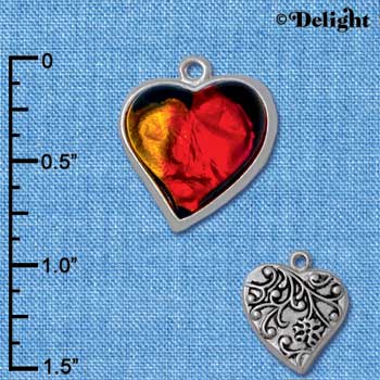 C4071* tlf - Blue Resin Heart in Floral Heart Frame - Silver Plated Charm