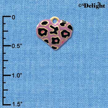C4093+ tlf - Purple Cheetah Print Heart - Gold Plated Charm