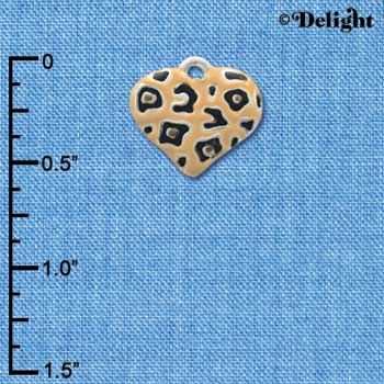 C4094+ tlf - Tan Cheetah Print Heart - Silver Plated Charm