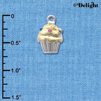 C4143 tlf - Two Tone Cupcake with Swarovski Crystal Sprinkles - Im. Rhodium & Gold Plated Charm