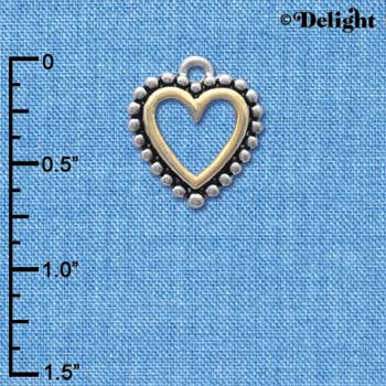 C4146 tlf - Two Tone Open Heart with Beaded Border - Im. Rhodium & Gold Plated Charm