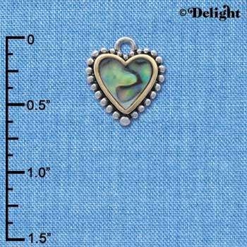C4147+ tlf - Two Tone Shell Heart with Beaded Border - Im. Rhodium & Gold Plated Charm
