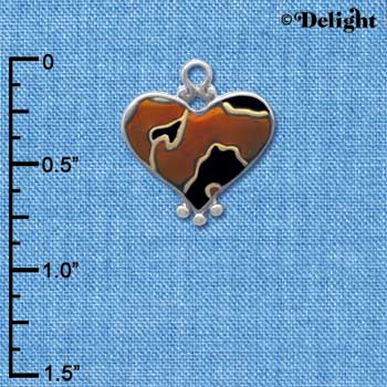 C4148+ tlf - Two Tone Enamel Cheetah Print Heart - 2 Sided - Im. Rhodium & Gold Plated Charm