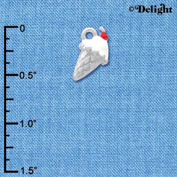 C4180 tlf - 3-D Vanilla Ice Cream Cone with Cherry - Silver Plated Charm