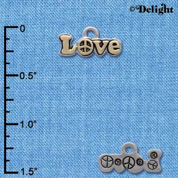 C4184 tlf - Gold Love on Silver with Peace Sign - Im. Rhodium & Gold Plated Charm