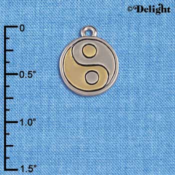 C4193 tlf - Gold & Silver Yin Yang Sign - Im. Rhodium & Gold Plated Charm