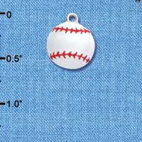 C1067 - White Enamel Baseball Charm with Red Stitching - Silver Charm