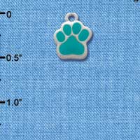 C1146 - Small Teal Paw - Silver Charm