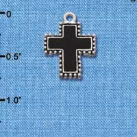 C1196 - Black Cross with Beaded Border - Silver Charm