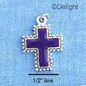 C1197 - Purple Cross with Silver Beaded Border - Silver Charm