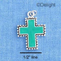 C1198 - Teal Cross with Beaded Border - Silver Charm