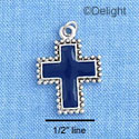 C1199 - Navy Blue Cross with Beaded Border - Silver Charm