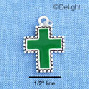 C1201 - Green Cross with Beaded Border - Silver Charm